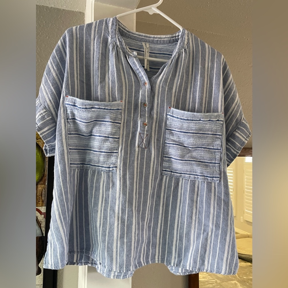 By Anthropologie. Medium. Such cute red stitching detail. Great for summer.